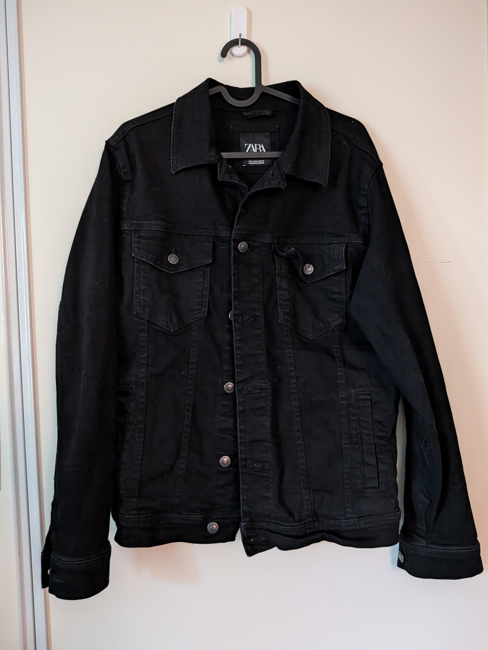 ZARA Black Men's Denim Jacket with Chest Pockets